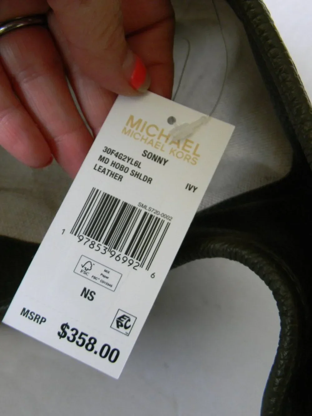 Michael Kors Sonny Medium Hobo Shoulder Bag IVY GREEN (OLIVE) PEBBLE LEATHER NWT